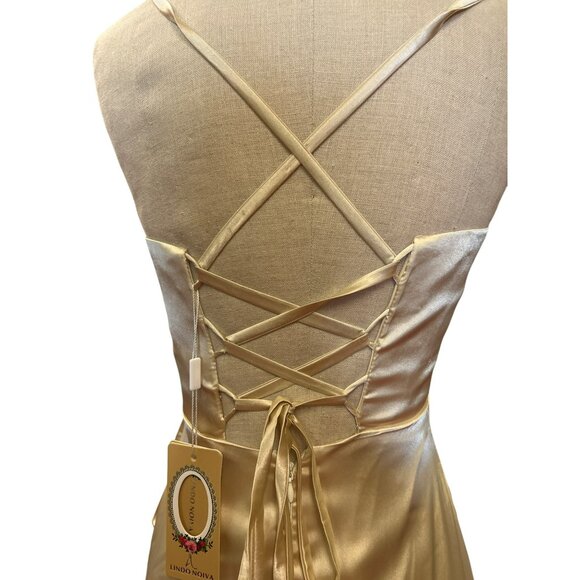 Lindo Noiva Elegant Satin Evening Gown Bridal Bride Corset Formal Prom Homecomin - Picture 8 of 14